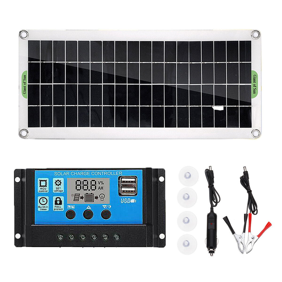 

50W 12V Solar Panel Dual USB Battery Charger With 30A Controller For Marine Boat RV Motorcycle