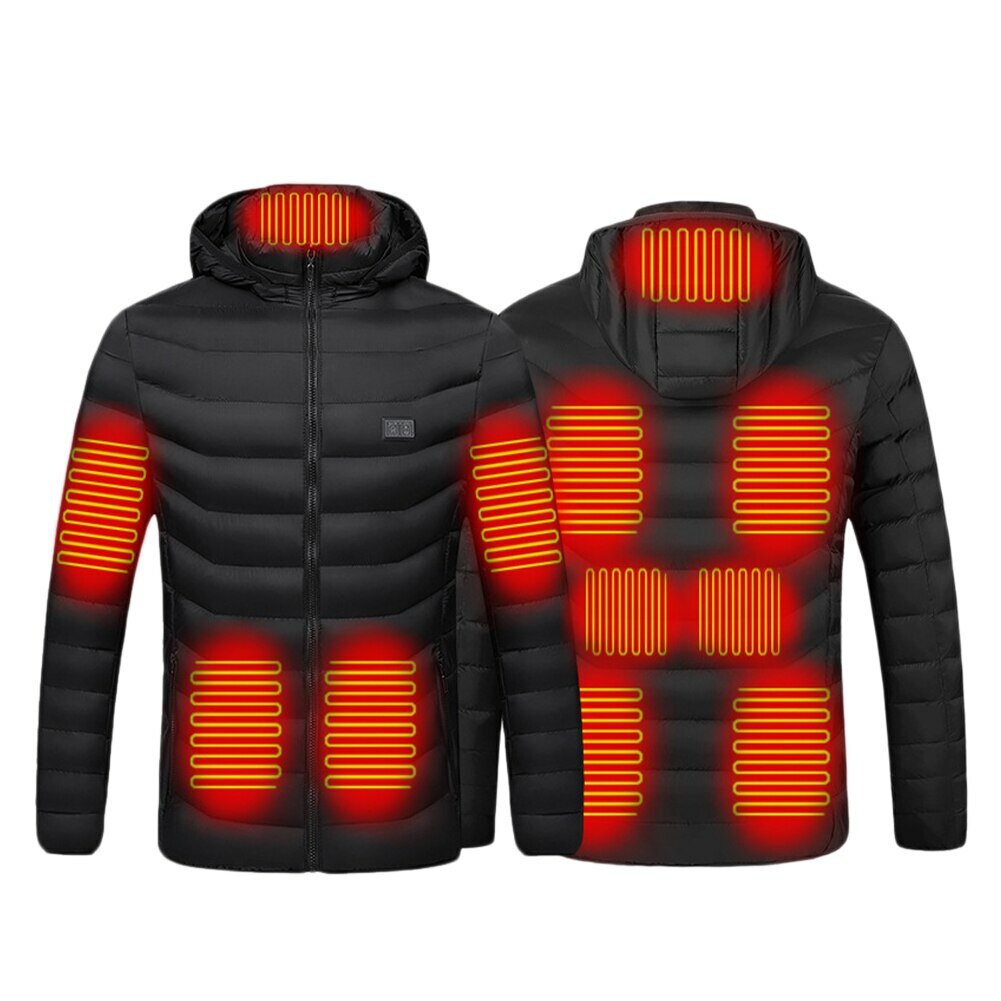 TENGOO HJ-11 Унисекс куртка на электрическом нагреве с 11 областями обогрева, 3 режимами и USB разъемом для зарядки. Термо-футболка с капюшоном для зимних видов спорта, катания на лыжах и велосипедных прогулок.