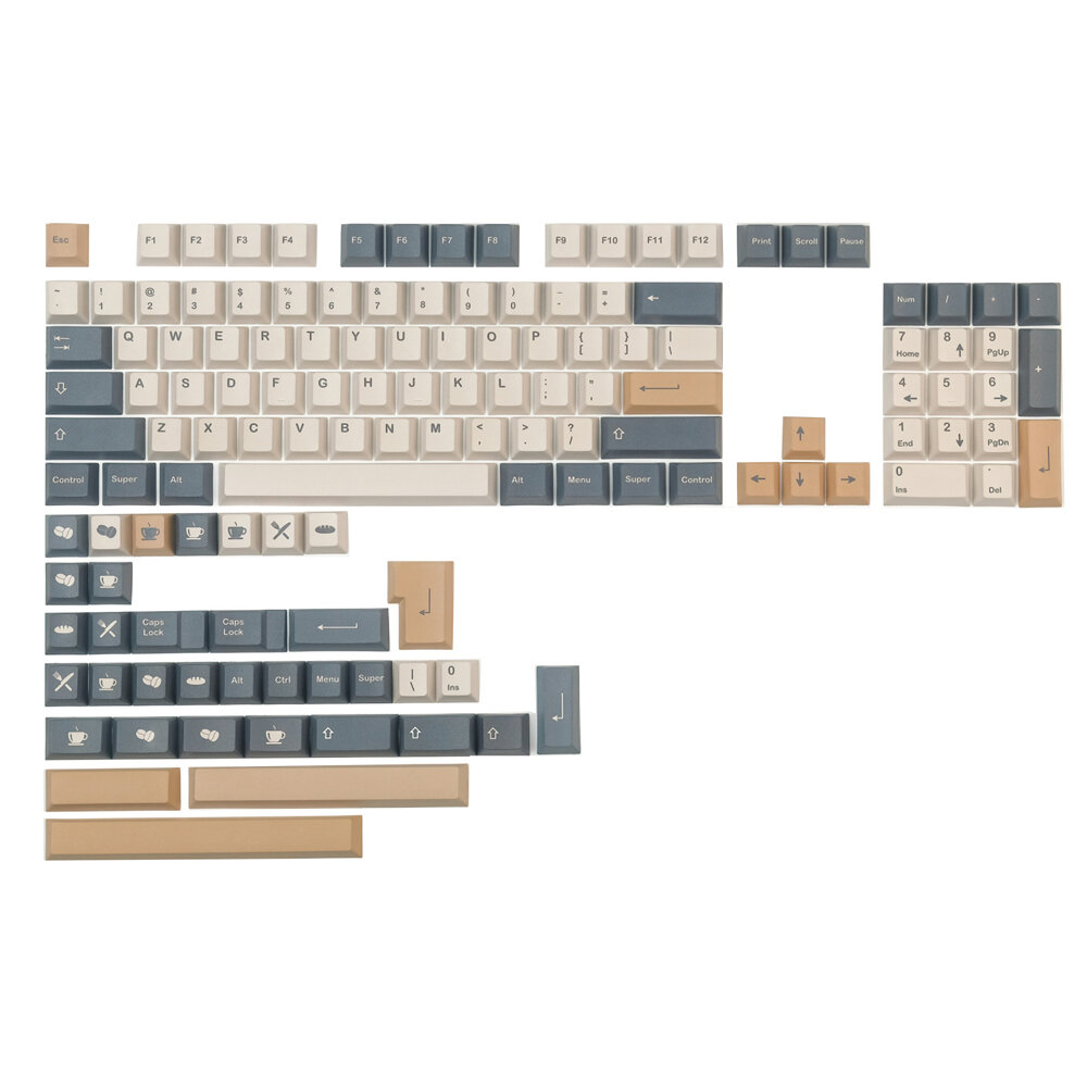 140 Keys Coffee PBT Keycap Set Cherry Profile Sublimation Custom Keycaps for Mechanical Keyboards