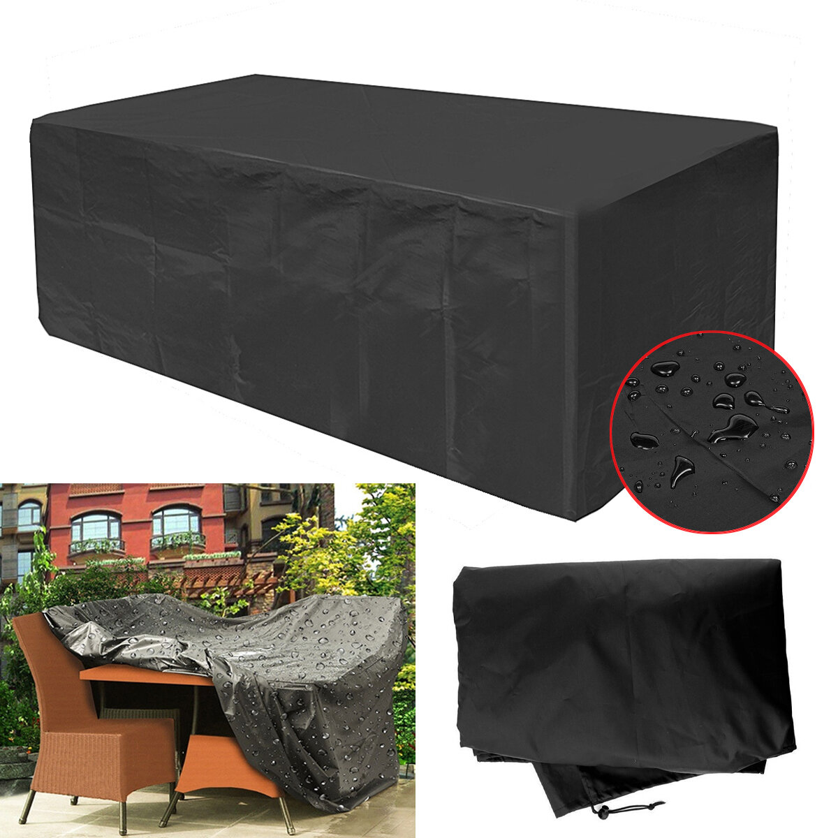 270x180x89CM Parapolvere per mobili da giardino Patio Impermeabile Oxford Outdoor Rattan Table Protection  