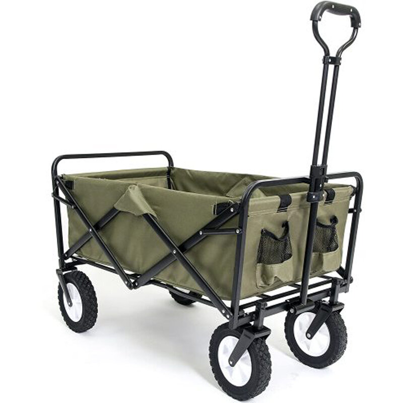 [US Direct] Sports Collapsible Folding Outdoor Utility Wagon Portable Four-wheel Adjustable Heavy Duty Outdoor Camping Garden