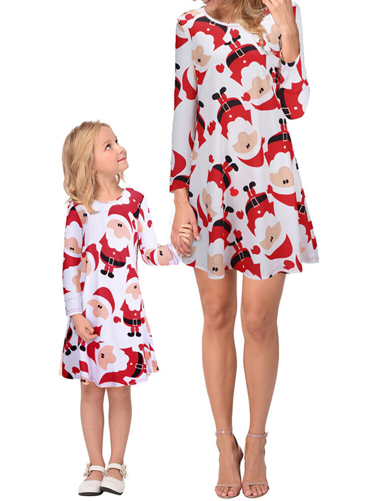 Image of Damen Christmas Snowman Print Eltern-Kind Kleid