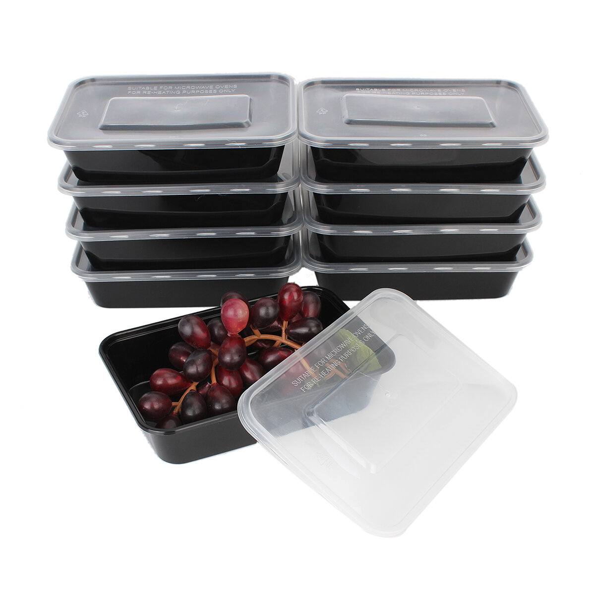 10Pcs Prep Meal Storage Plastic Food Container Lunch Box Reusable Microwavable 