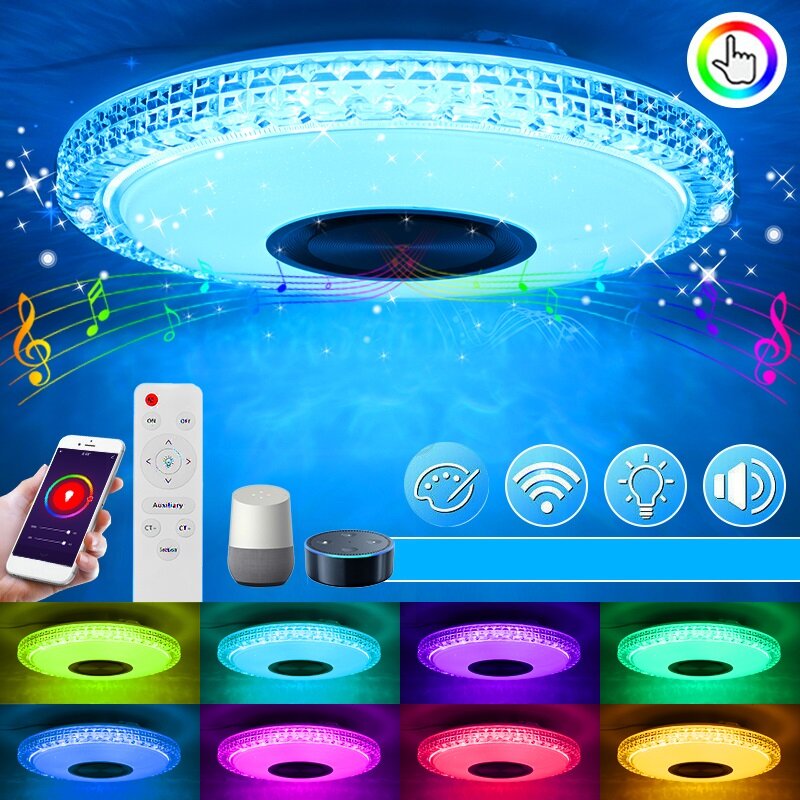 

LED RGB Music Ceiling Lamp APP+Remote Control Works Google Home/Alexa