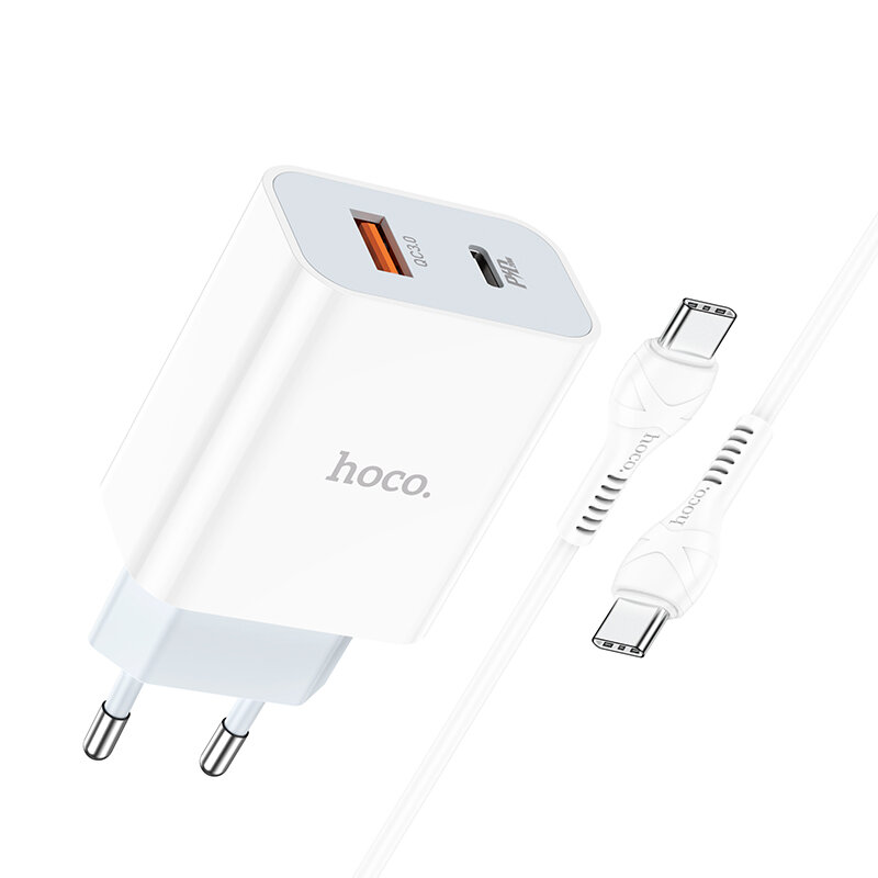 HOCO C97A 2-Port USB Charger 20W USB-C & 18W USB-A Wall Charger Adapter Support PPS/QC/FCP/AFC Fast Charging For iPhone