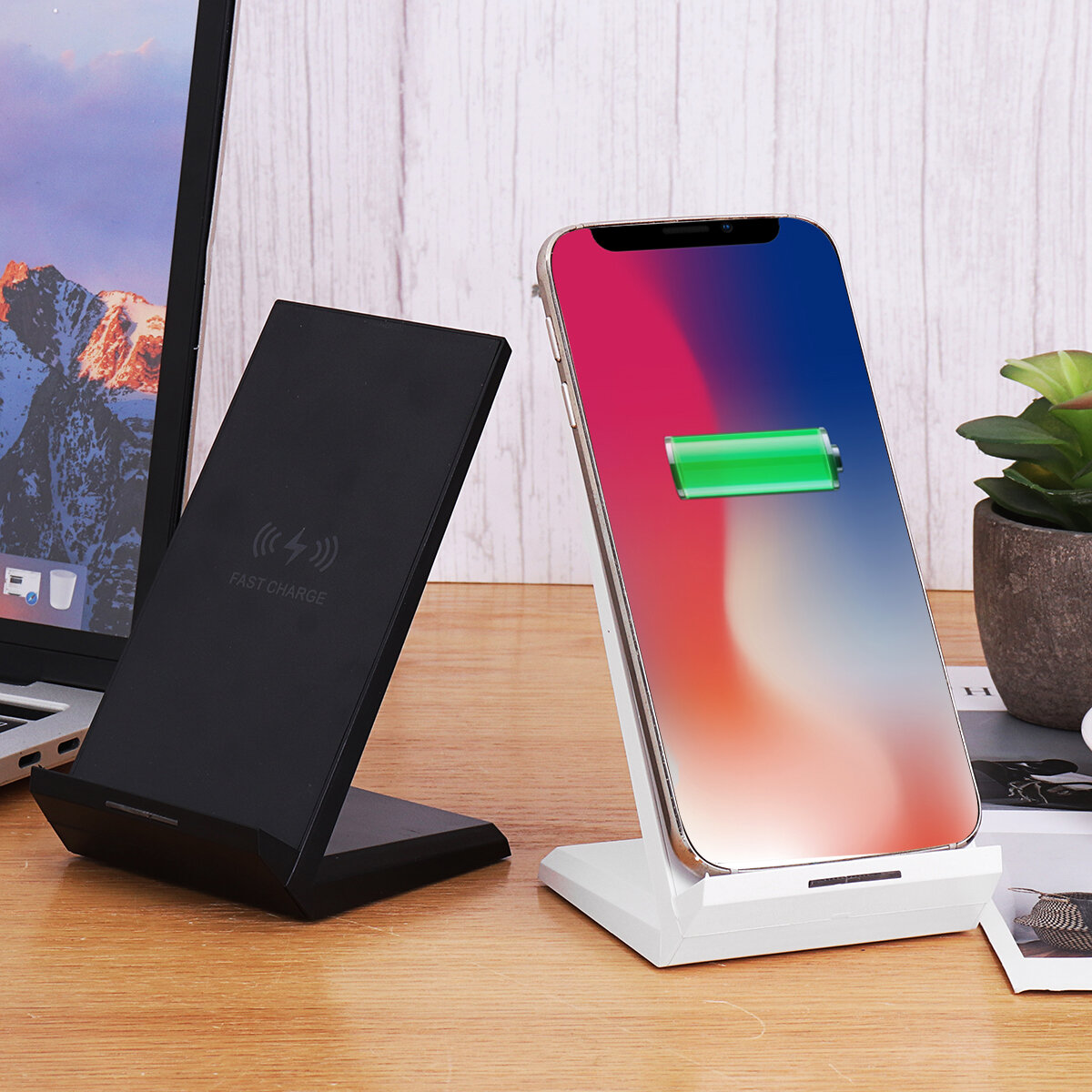 Universal 30W Qi Wireless Charger Horizontal Vertical Type-C Double Coil Charging Pad Stand Dock Mob