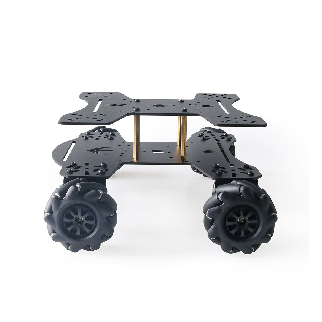 MC801 Double-layer Black Metal Chassis Car with 65mm Black Plastic Omni Wheel for DIY