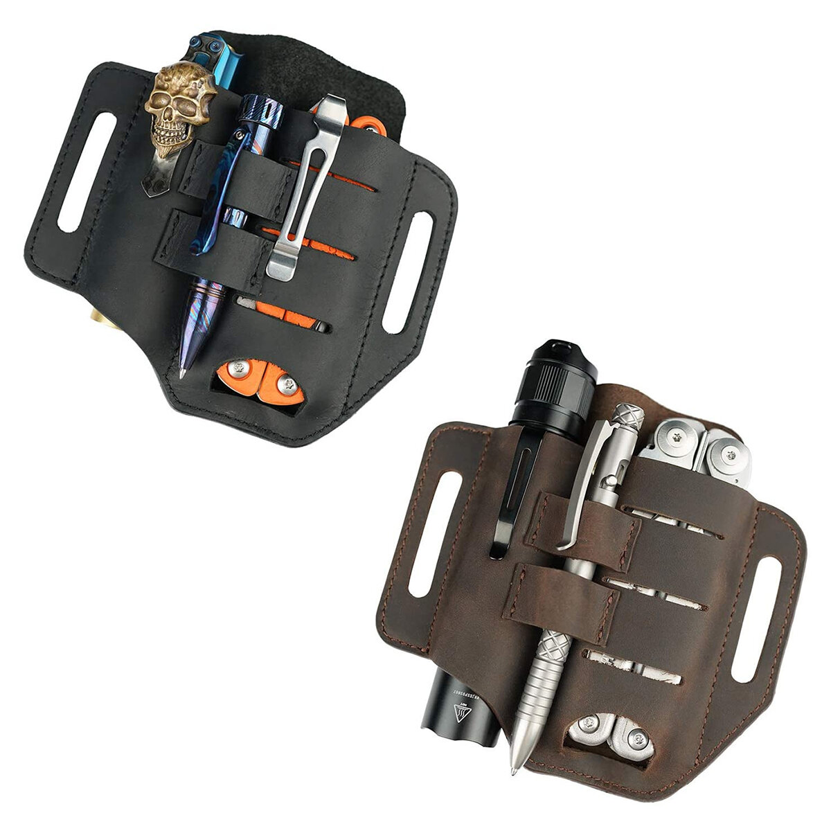 Étui en cuir pour lampe de poche/stylo tactique, organisateur de poche EDC avec porte-clés pour ceinture et lampe de poche pour outils extérieurs