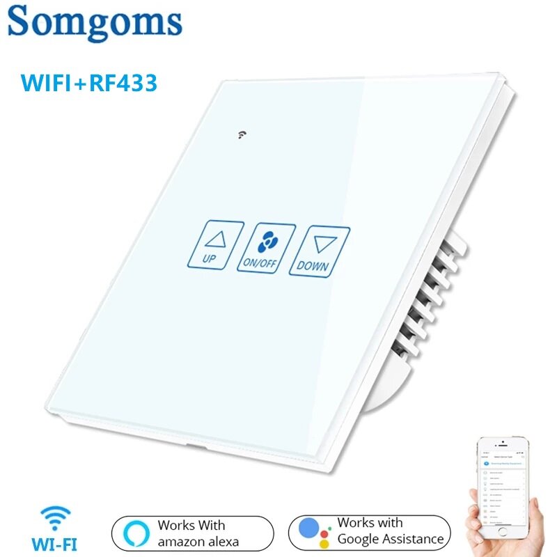 Somgoms Tuya Fan Speed Control Touch Schakelaar WiFi + RF Smart Deluxe Crystal Panel Switch App Afst