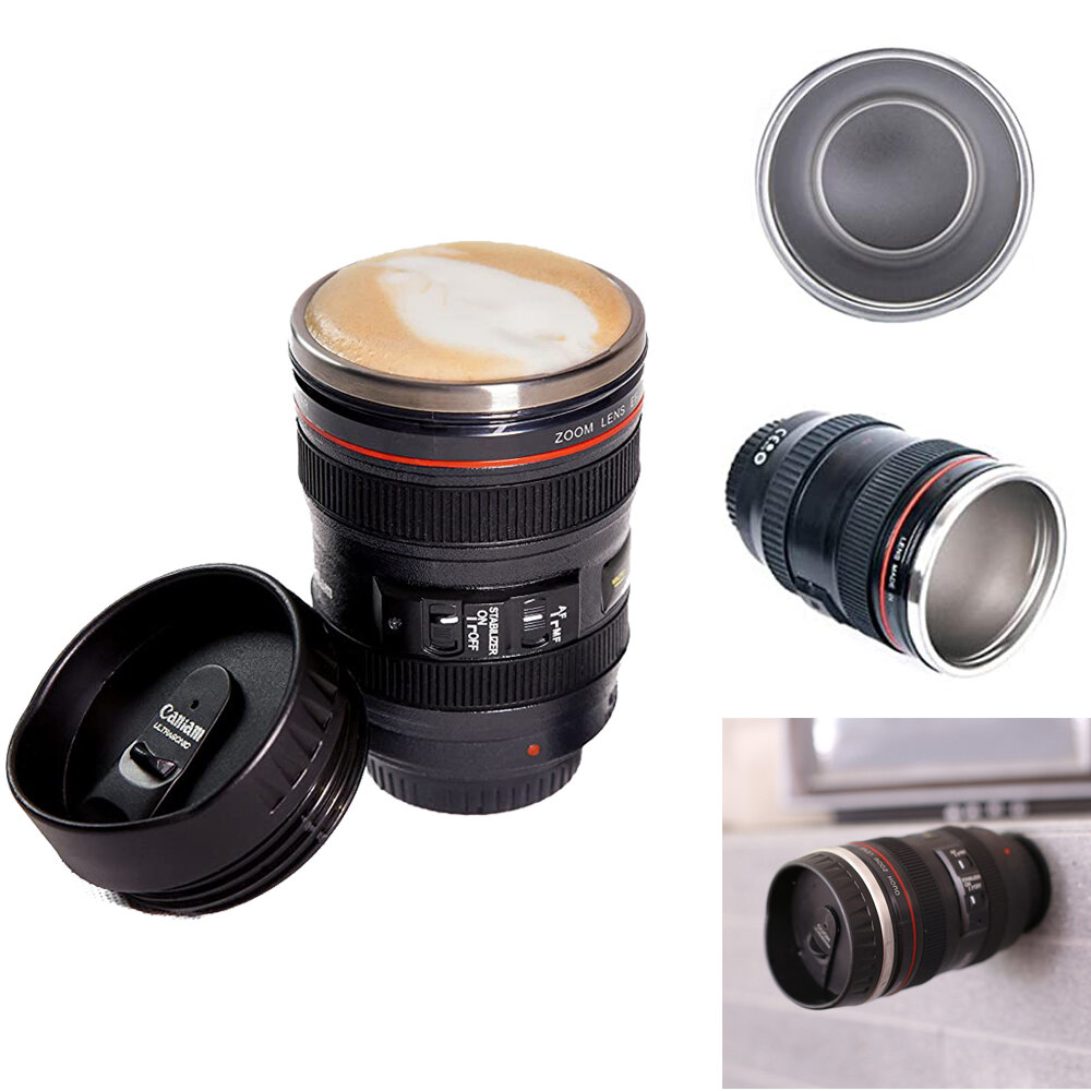 400ML Camera Lens Coffee Mug Stainless Steel Water Cup Photographer Gift Coffee Cup with Sucker for 