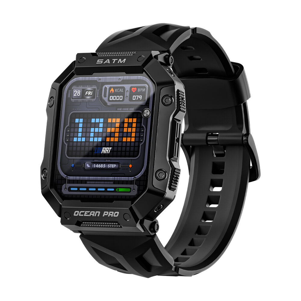 LOKMAT Ocean Pro 1.85 inch Large HD Screen Heart Rate Blood Pressure SpO2 Monitor 340mAh 5ATM Waterproof Sport Smart Watch