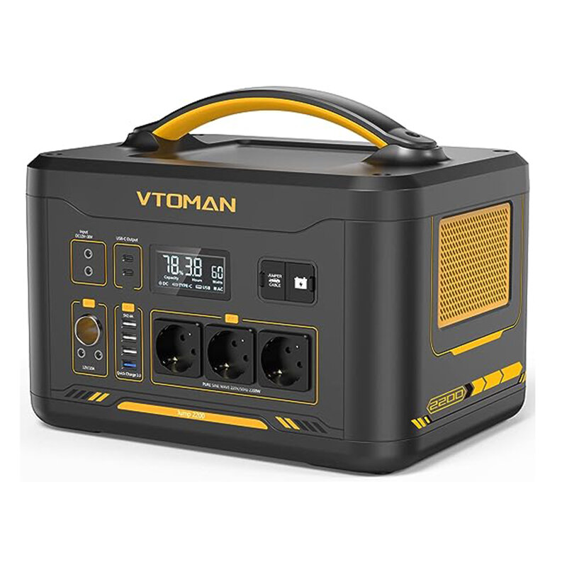 [EU-Direkt] VTOMAN Jump2200 2200W 1548Wh LiFePO4-Batterie mit Starthilfe, erweiterbare Kapazität, 2200W Dauerleistung, Dual 100W PD, 3 x geregelte DC-Ausgangs-Solargenerator
