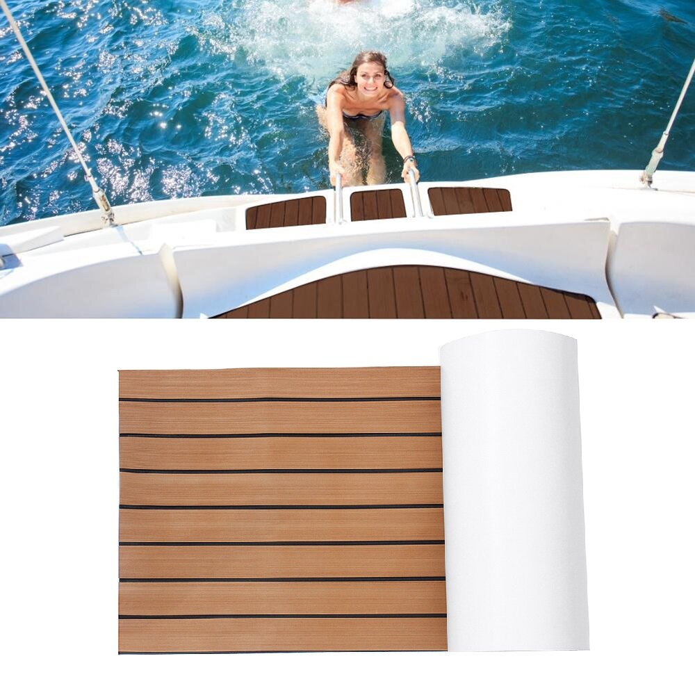6mm 45x240cm EVA Foam Teak Deck Sheet Self Adhesive Boat Yacht Synthetic Decking Foam Floor Mat Brown With Black Stripes