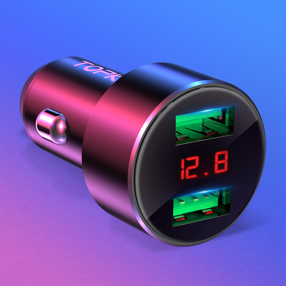 

TOPK 3.1A QC3.0 Dual USB Ports LED Voltage Display Quick Charging Car Charger For iPhone X XS Oneplus MI9 S10 S10+
