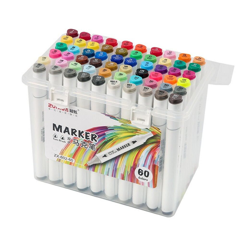 ZUIXUA 602 36/48/60/80 Kleuren Dual Head Marker Pen Set Art Markers Borstel Pen Schetsen Olie Alcoho