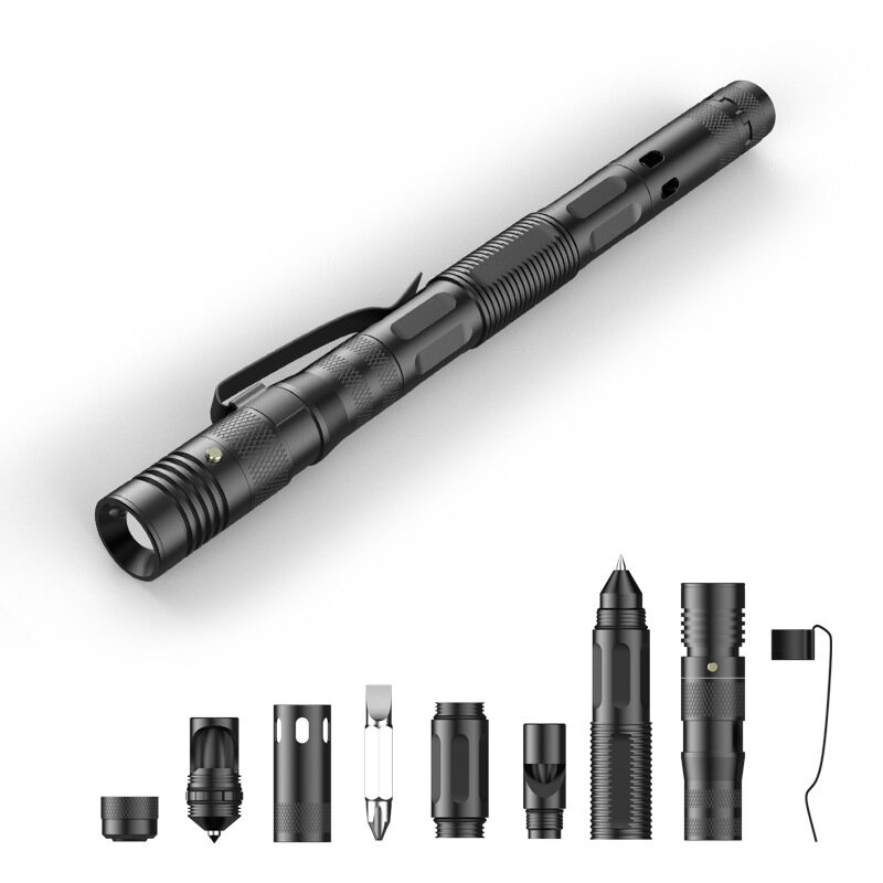 

XANES® 6 In 1 Multifunctional Tactical Pen Aluminum Alloy Broken Window Cone EDC Tool Outdoor Survival Flashlight Whistl