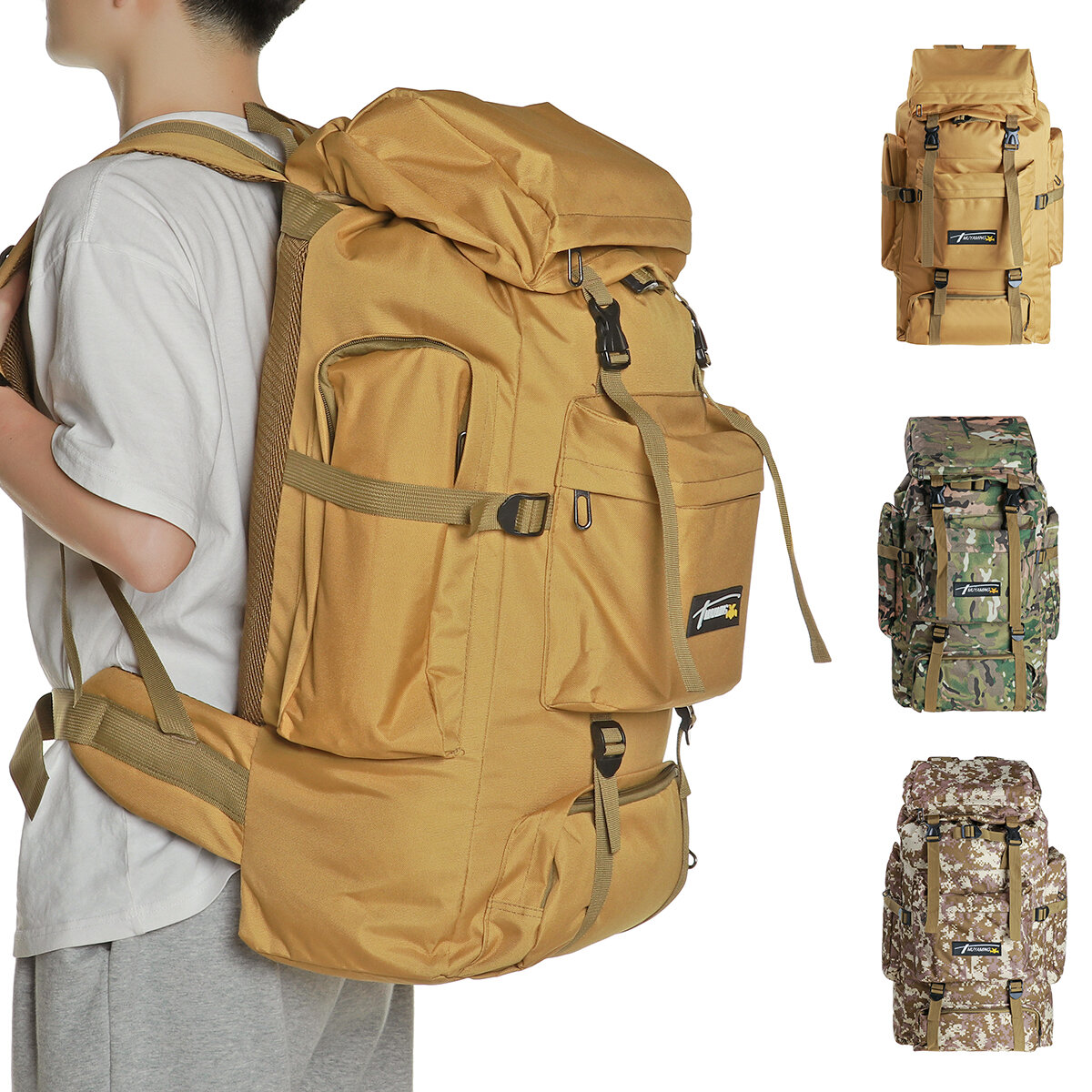 Mochila tática impermeável de 70L, bolsa de ombro, mochila tática para camping e caminhadas ao ar livre