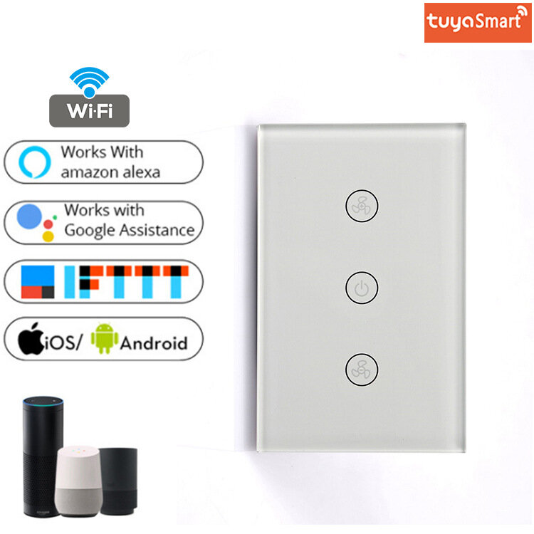 WF-FS011 Tuya Smart Wifi Touch Fan Switch US Standard Remote Control Switch Compatible with Amazon A