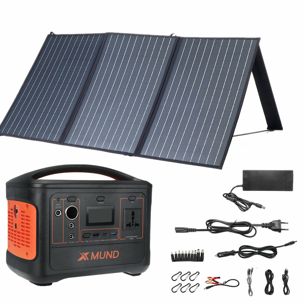 XMUND 600W 153600mAh Power Station Set With 100W 18V Solar Panel Charging For Outdoor Camping Power Devices