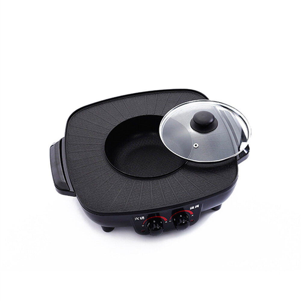 1600W Electric Hot Pot Smokeless Non-stick Coating Fast Heating Hot Pot Oven with Separate Temperature Controo Knob Desi