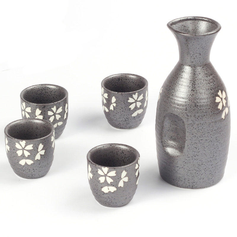 350ml Cherry Blossoms Sake Bottle & Cups Set of 5 PCS Ceramics Hip Flask Wine Mug 