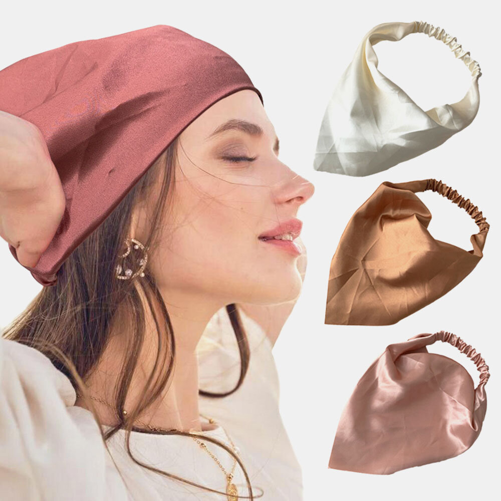 Women Chiffon Solid Color Elastic Wild Triangle Scarf Headband Headscarf Headwear