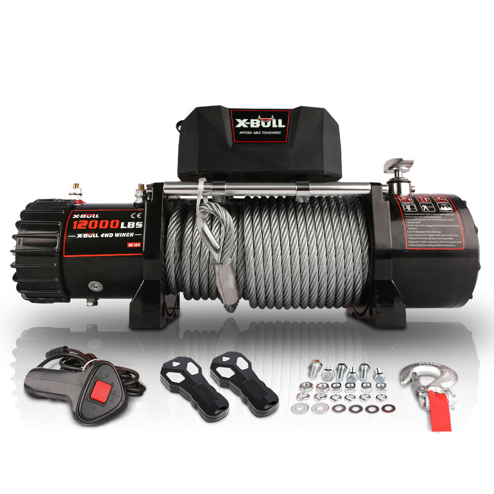 X-BULL 12V Waterproof Steel Cable Electric Winch 12000 lb Load Capacity for Truck UTV ATU SUV Car with Corded Control
