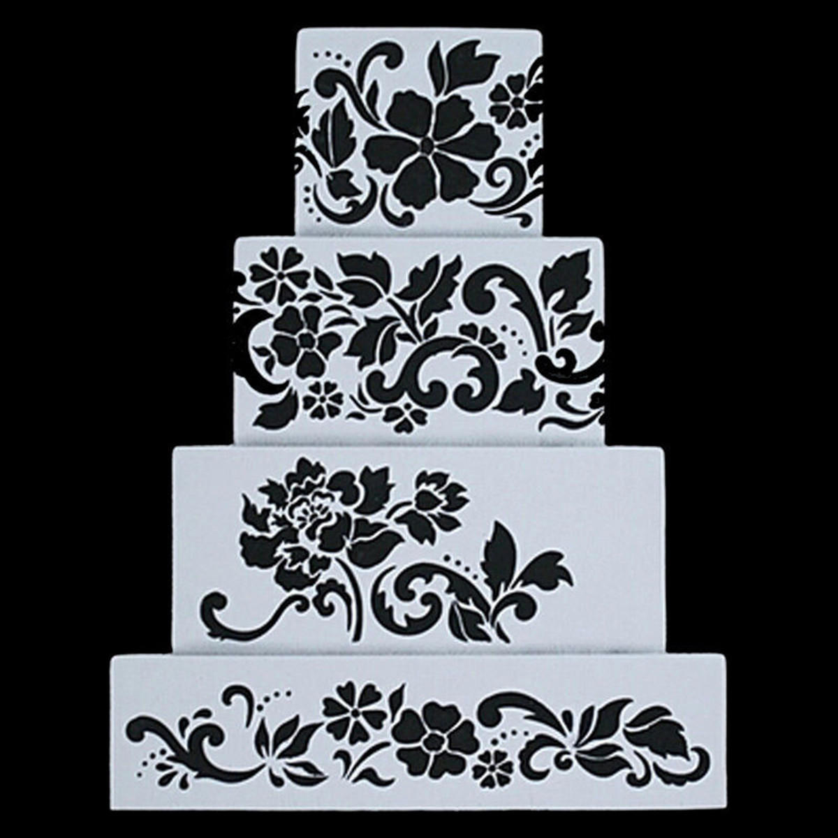 4pcs DIY Cake Cookie Flower Fondant Side Reusable Baking Stencil Wedding Decor