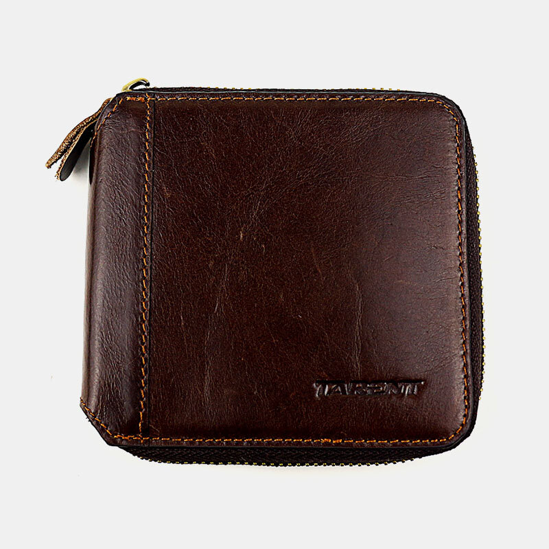 

Men Genuine Leather Retro Business Classical Zipper Multi-slot Card Holder Wallet