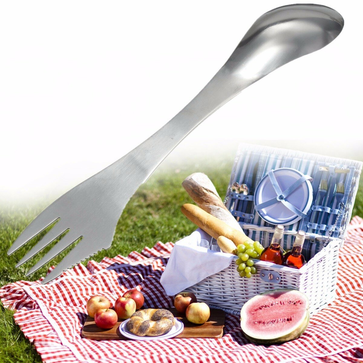 

3 in 1 Metal Spork Spoon Fork Cutlery Utensil Multifunction Stainless Steel Tableware Outdoor Portable Camping Picnic Ga