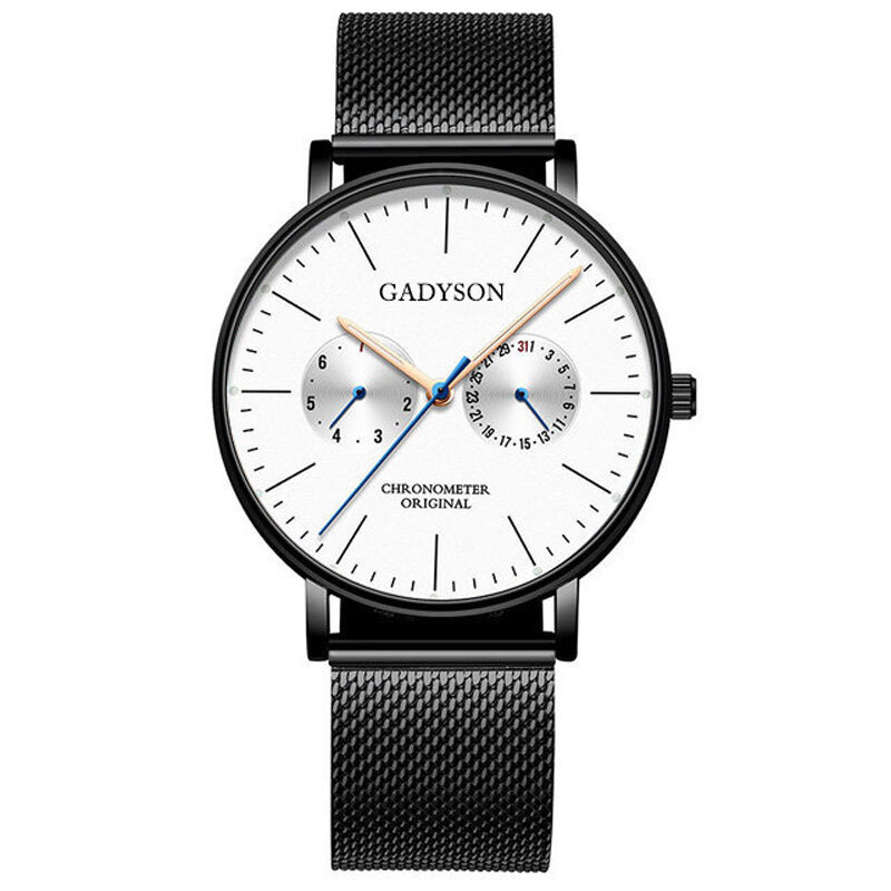 GADYSON A0101 Fashion Men Watch Luminous Display Metal Mesh Belt Business Ultra-thin Quartz Watch