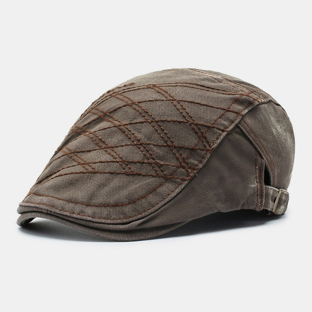 Men Newsboy Hat Letter Embroidery Lattice Casual Wild Sunshade Berets Painter Hat