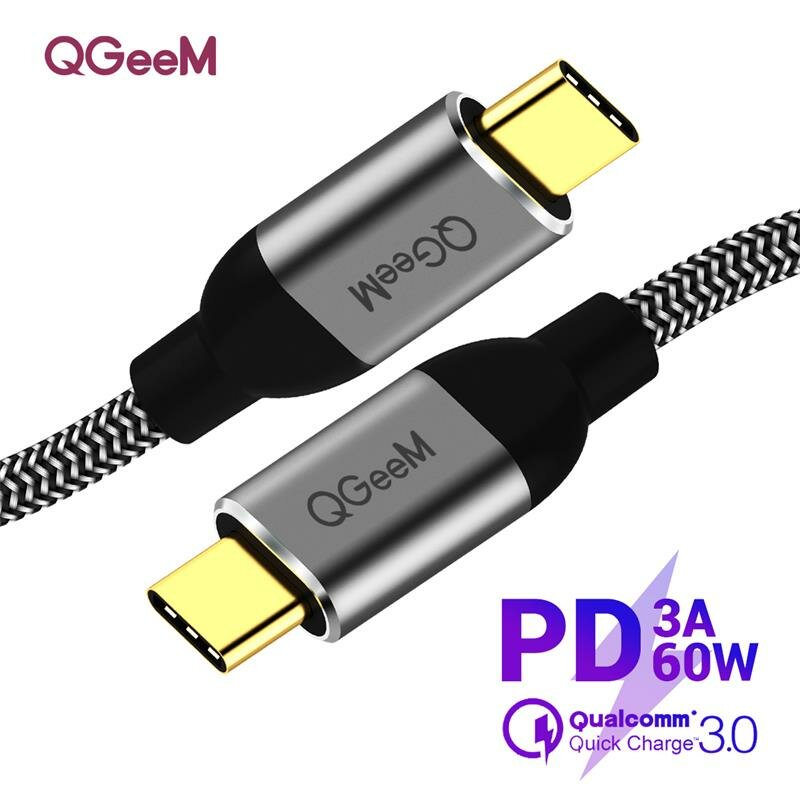 

QGEEM USB 3.1 Type C to USB C Data Cable PD 60W Fast Charging Wire Cord For Huawei P30 P40 Pro Mi10 Note 9S S20+ Note 20