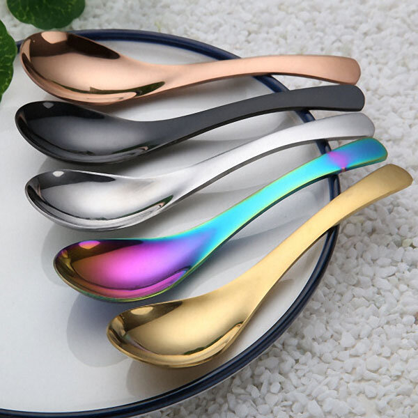 Rainbow Stainless Steel Chinese Spoon Round Earl Scoop South Scoop Thick Cooking Spoon 5 Colors