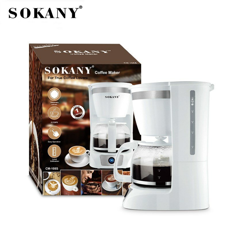 

SOKANY CM-108S Automatic Coffee Machine Heat Preservation Anti-drip Fully Extract 950W