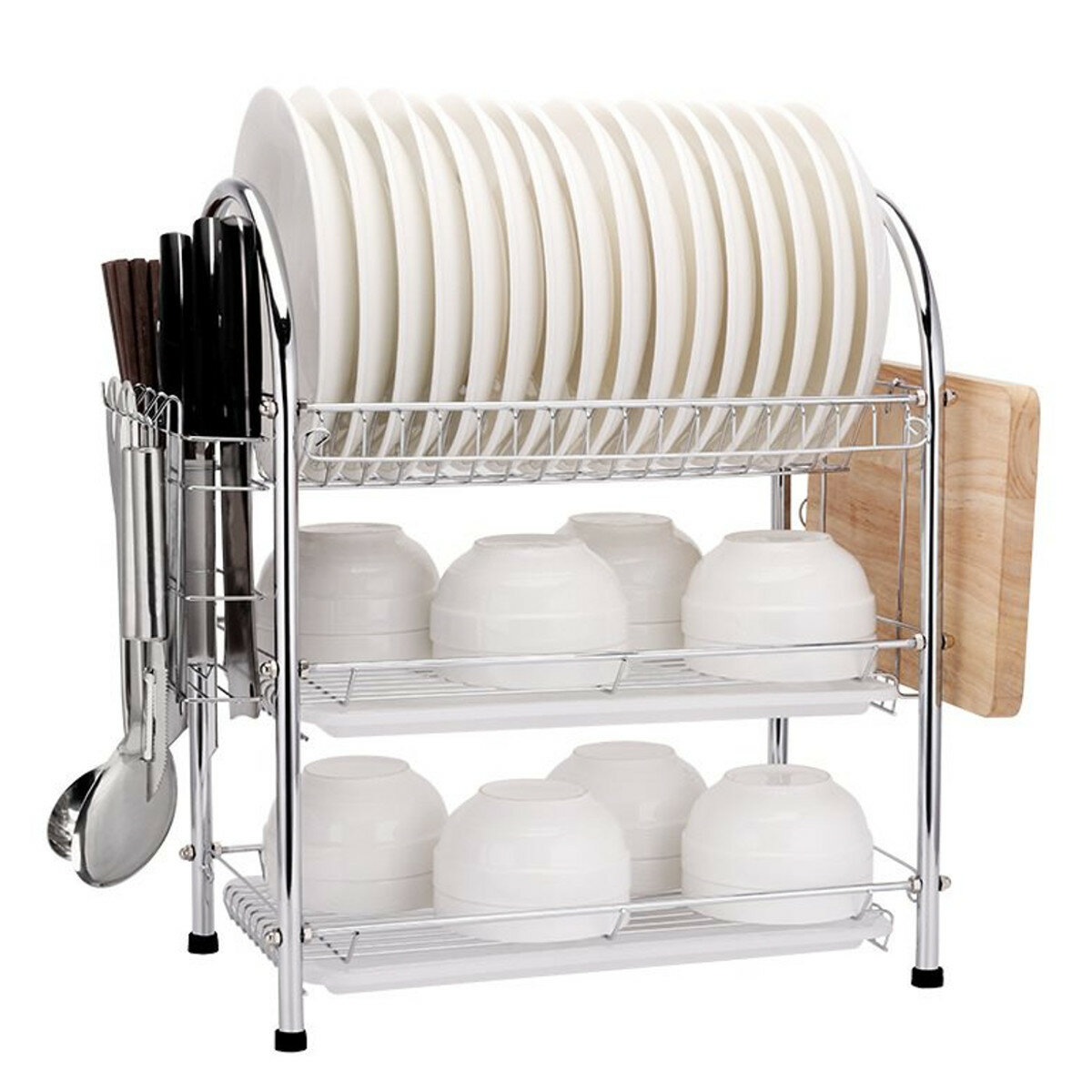 

3 Tier Chrome Kitchen Dish Rack Cup Drying Drainer Tray Cutlery Holder Storage Kitchen Storage Rack