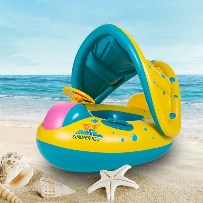 Baby Opblaasbare Zwemmen Float Ring PVC Liggend Water Seat Boot Zonnescherm Zwembad Matras met Luifel Kid Gift