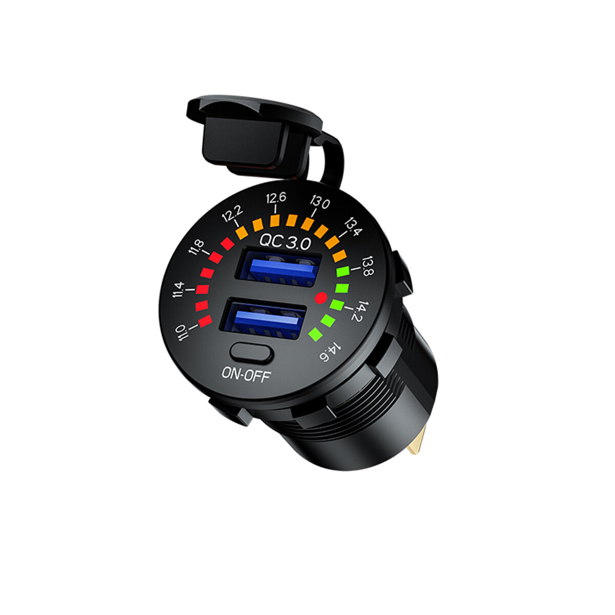 12-24V Dual USB Car Charger Socket Port With Colourful Digital Voltmeter QC 3.0 Fast Charging Bus Tr