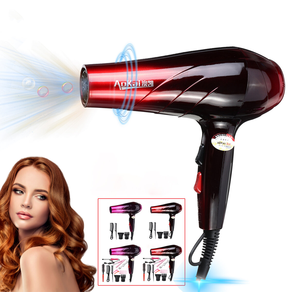 Gradient 5 Stages Adjustment Anion Hair Dryer Switch Control Strong Power Hair Dryer Heat Balance Fast Drying Hair Dryer