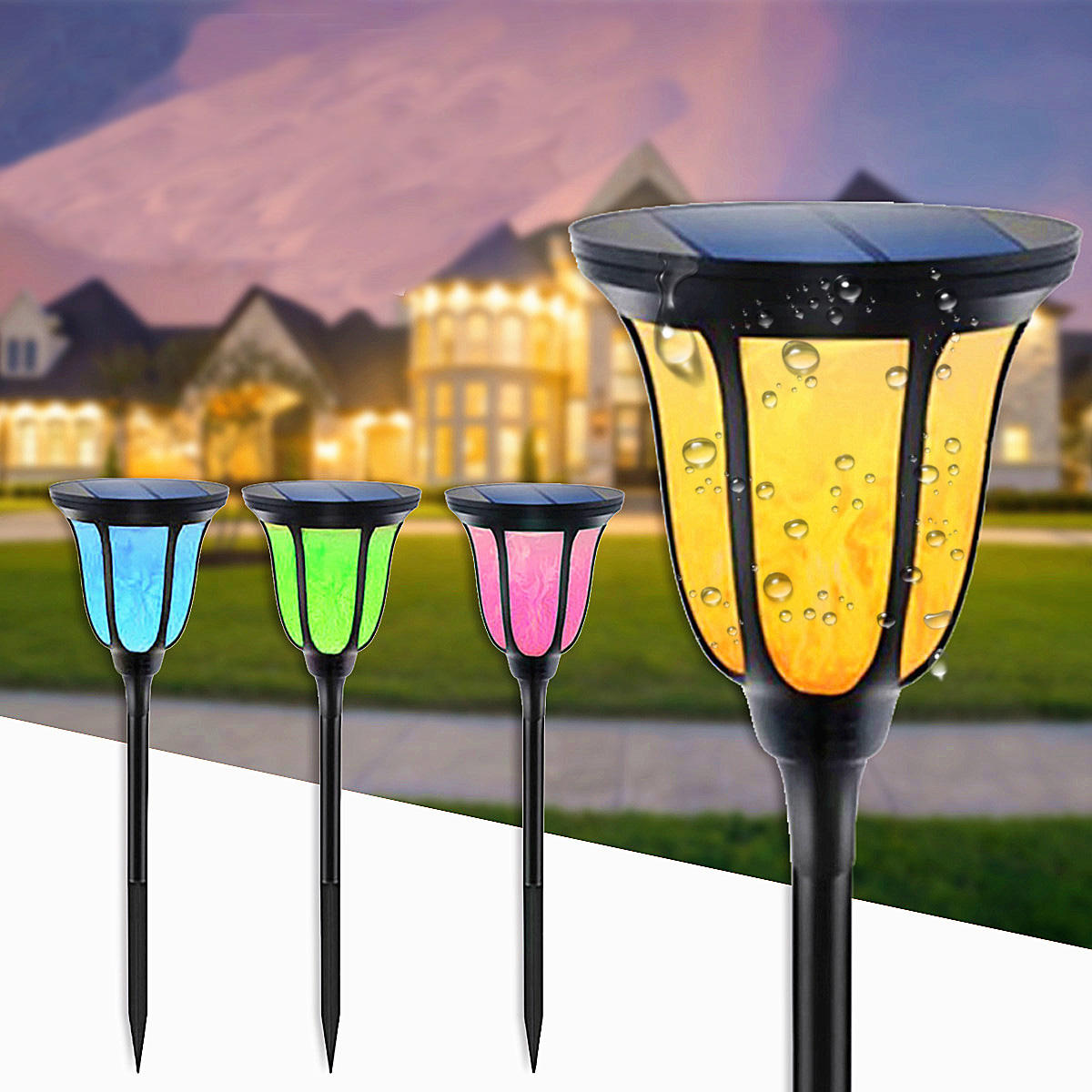 96 LED Solar Flame Light Wasserdicht Camping Garten Decor Laterne Flackern Lampe