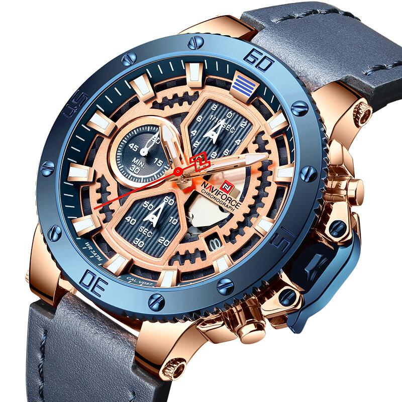 

NAVIFORCE 9159 Multifunction Sport Men Wrist Watch Date Display Genuine Leather Strap Quartz Watch