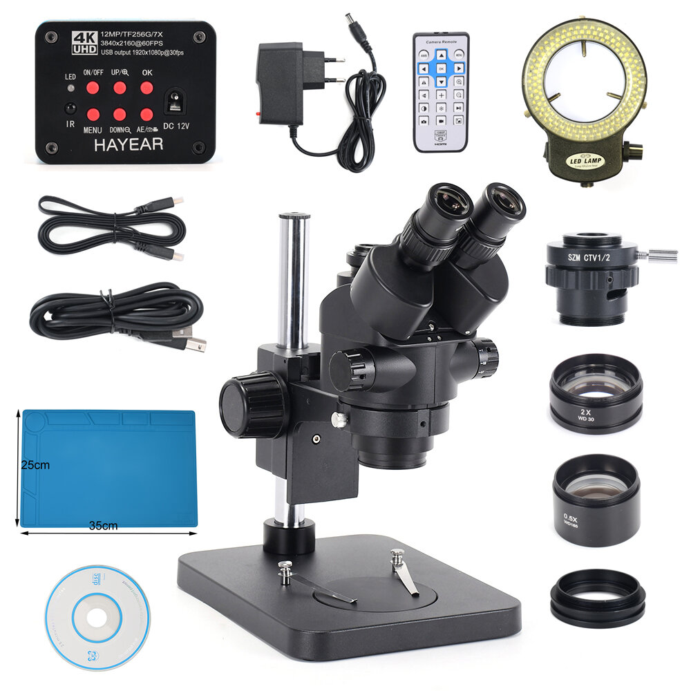 

HAYEAR 4K HDMI Microscope Camera + 7X-45X Simul-Focal Trinocular Zoom Stereo Microscope Kit For Industrial PCB