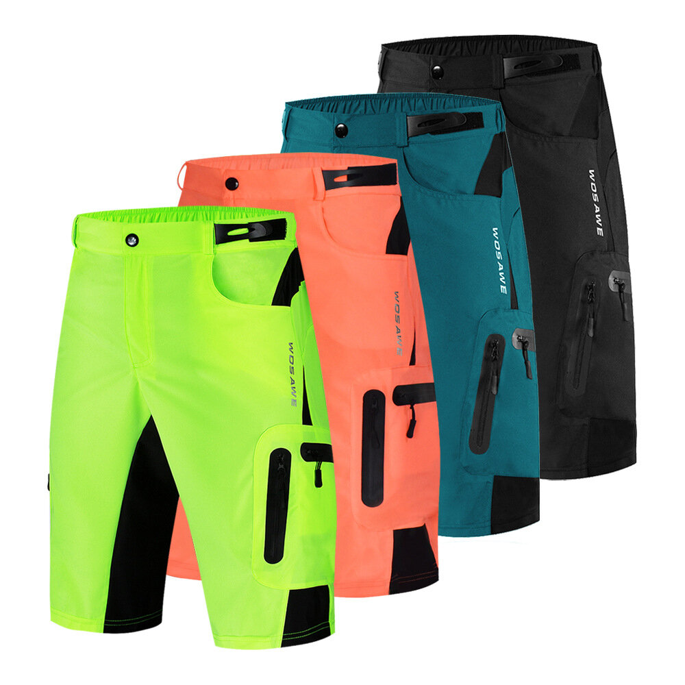 WOSAWE  Zipped Pockets Reflective Cycling Shorts Outdoor Sports MTB Mountain Bike Bicycle Riding Trousers Water Resistant Short