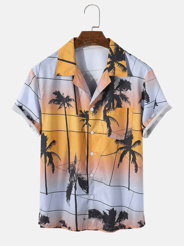 

Mens Coconut Grove Color Contrast Print Revere Collar Short Sleeve Shirt