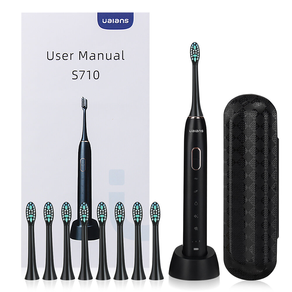 UALANS Sonic Electric Toothbrush With 8 Brush Heads For Adults Wireless Rechargeable Electric Power Toothbrushes, 5 Modes 3 Intensity Levels 65db Low Noise 2 Minutes Smart Timer 4 Hours Fast Charge For 45 Days