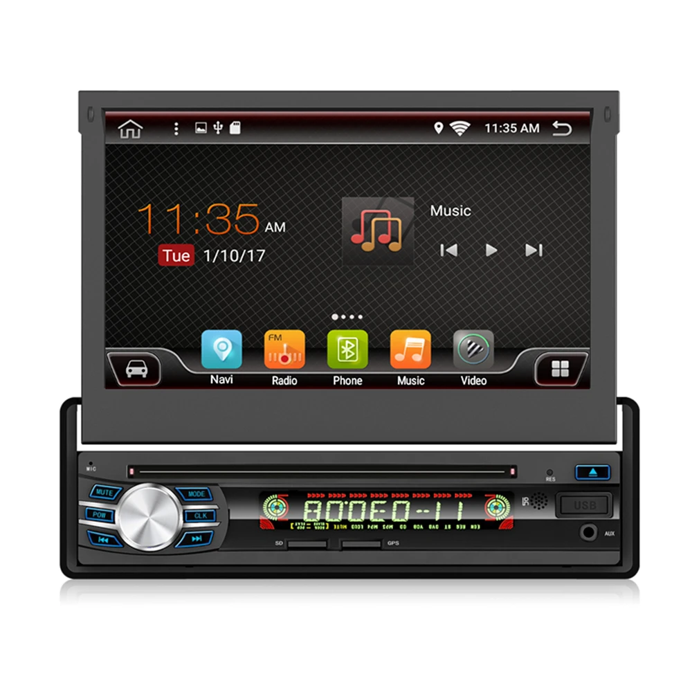 YUEHOO YH-514 7 Inch 1 DIN Android 10.0 Car Radio Multimedia DVD Player Retractable Touch Screen Stereo 4 Core 4+32G WIFI 4G GPS Navigation FM AM RDS - With DVD Function