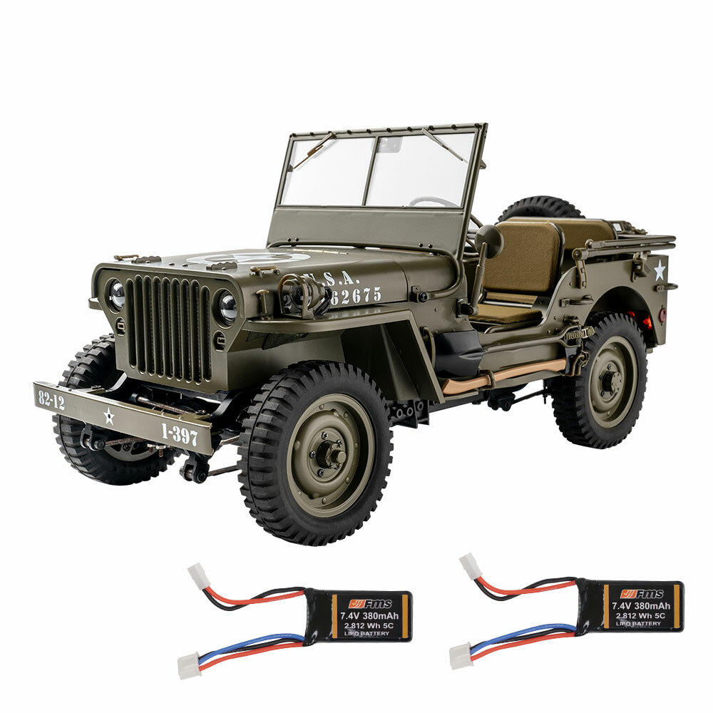 Eachine Rochobby 1941 Willys MB 1/12 RC Car with Two Batteries RC Off-Road Crawler RTR RC Army Truck with LED Lights 2-S