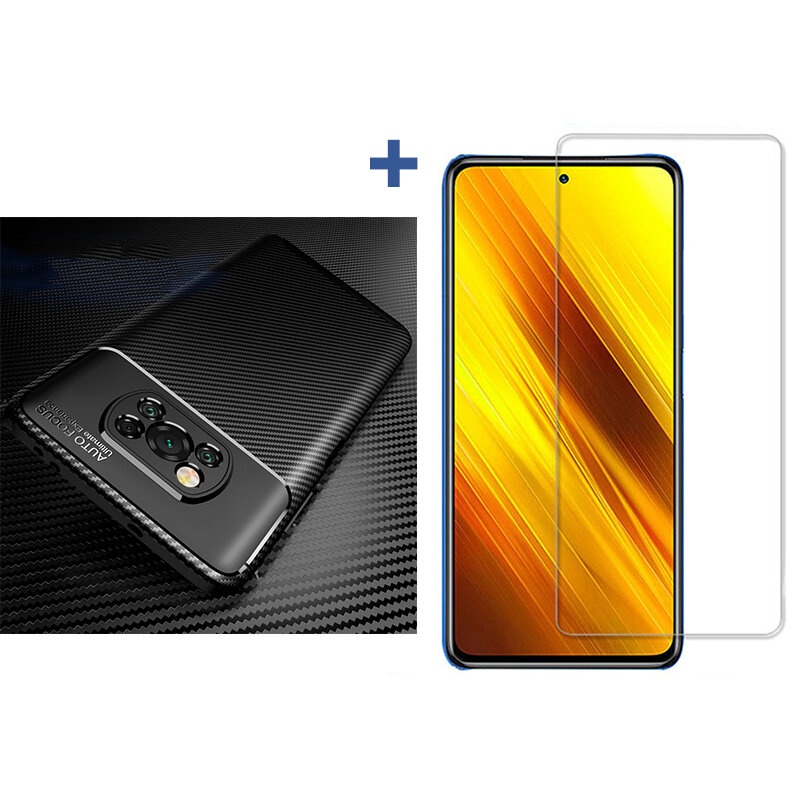 Bakeey for POCO X3 PRO /POCO X3 NFC Accessories Carbon Fiber Pattern with Lens Protector Protective Case + Anti-Explos