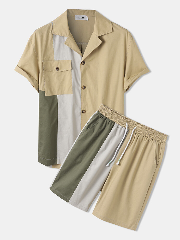

Мужские 100% хлопковые карманные цветные блоки Доставка Ревере рубашки с воротником из двух частей наряды