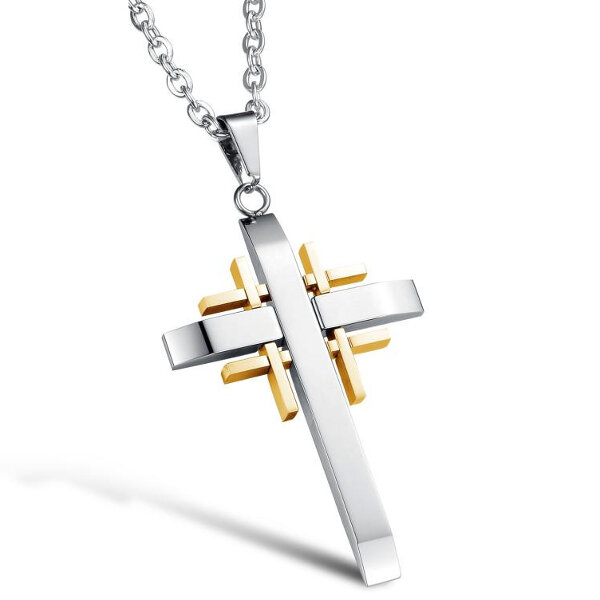 Trendy Silver Gold Men Cross Necklace Stainless Steel Charm Necklaces
